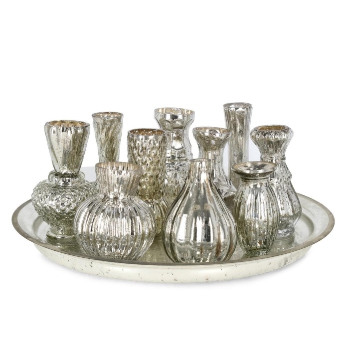 SET 11 VASO VETRO SHANNON ARGENTO VASSOIO